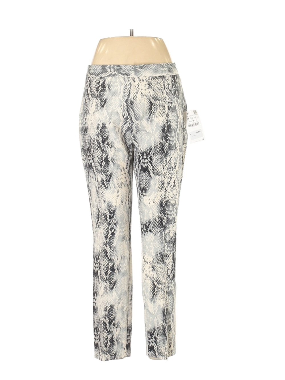 Zara Snake-Print Straight Leg Pants in Black, Gray & Cream